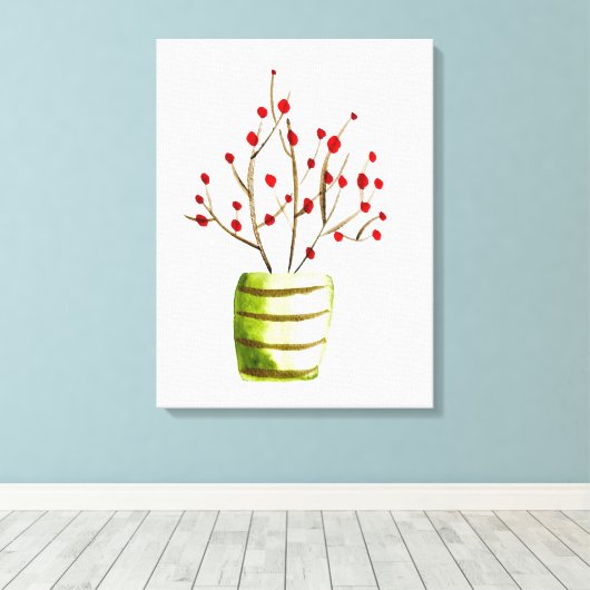 Waterverf met rode bessen Kerstmis Canvas Afdruk (Insitu (Houten vloer))