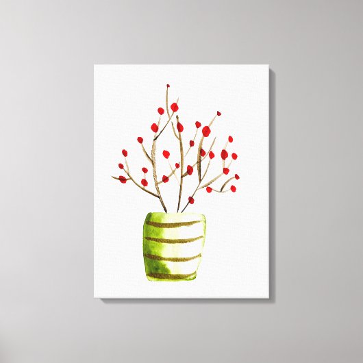 Waterverf met rode bessen Kerstmis Canvas Afdruk (Voorkant)