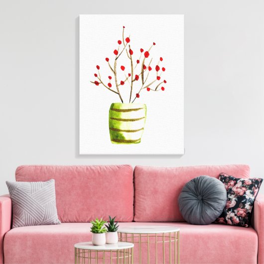 Waterverf met rode bessen Kerstmis Canvas Afdruk (Insitu (Woonkamer))