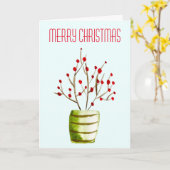 Waterverf met rode bessen Kerstmis Kaart (Gele Bloem)