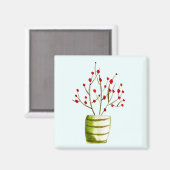 Waterverf met rode bessen Kerstmis Magneet (Voorkant / Achterkant)