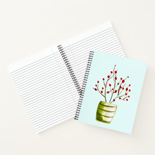 Waterverf met rode bessen Kerstmis Notitieboek (Binnen)
