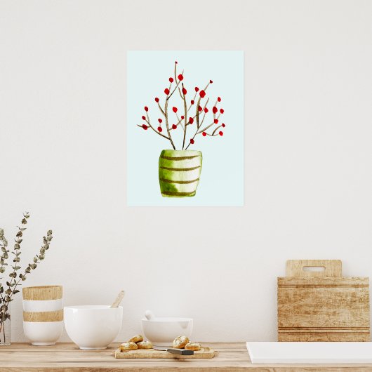 Waterverf met rode bessen Kerstmis Poster (Keuken)