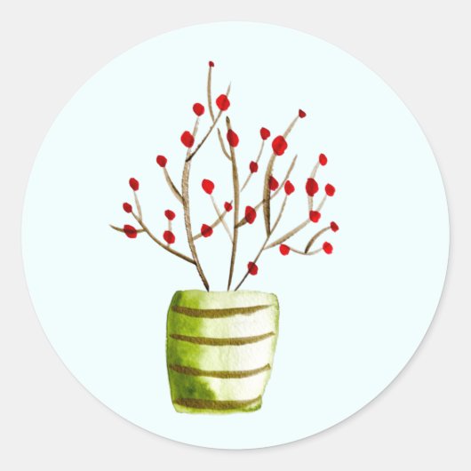 Waterverf met rode bessen Kerstmis Ronde Sticker (Voorkant)