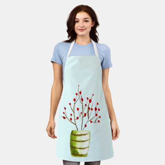 Waterverf met rode bessen Kerstmis Schort (Gedragen)