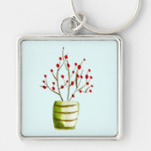 Waterverf met rode bessen Kerstmis Sleutelhanger (Voorkant)