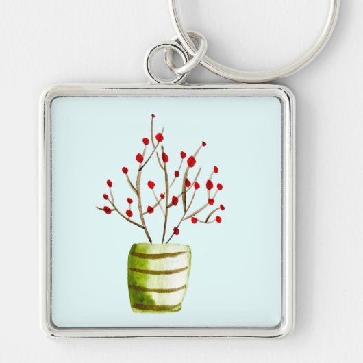 Waterverf met rode bessen Kerstmis Sleutelhanger (Voorkant)