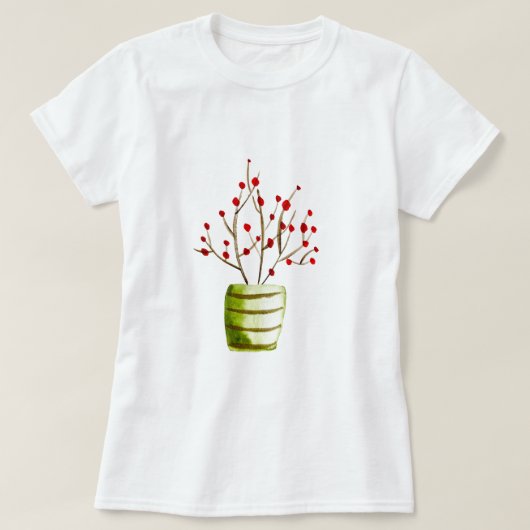 Waterverf met rode bessen Kerstmis T-shirt (Design voorkant)