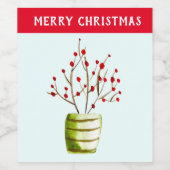 Waterverf met rode bessen Kerstmis Wijn Etiket (Enkel label)