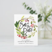 waterverf met rode groene winterbladeren met rode aankondigingskaart (Staand voorkant)