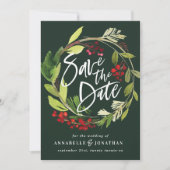 waterverf met rode groene winterbladeren met rode  save the date (Voorkant)