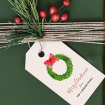 Waterverf met rode kerst-cadeautags voor boogvaar