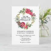 Waterverf met rode kerst Floral Wreath Wedding Kaart (Staand voorkant)