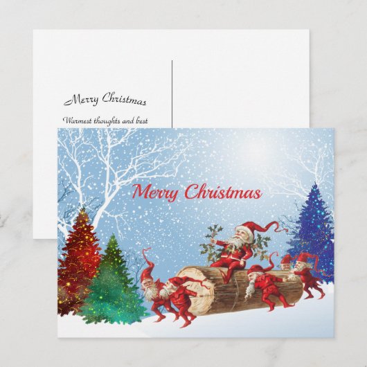 Waterverf met rode kerstbomen bespreekt kerstmis Feestdagenkaart (Voorkant / Achterkant)