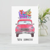 Waterverf met rode kerstcadeaus voor rode auto's kaart (Staand voorkant)