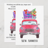 Waterverf met rode kerstcadeaus voor rode auto's kaart (Voorkant / Achterkant)