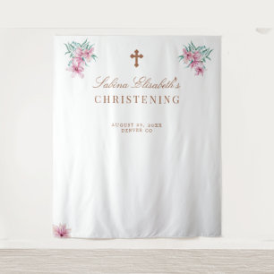 Waterverf met roze bloem wandkleed