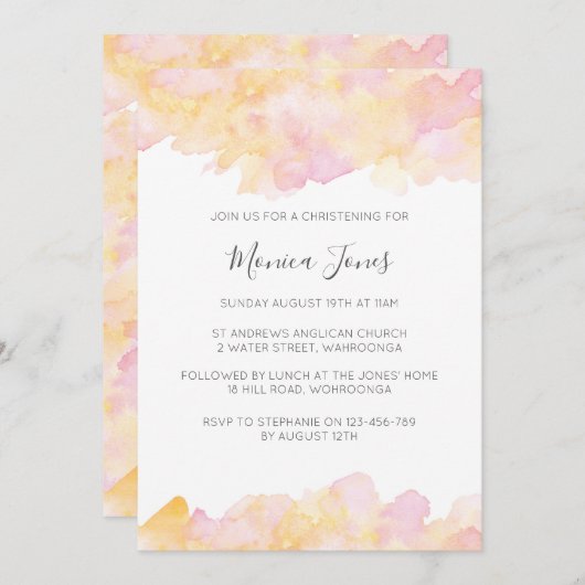 Waterverf met roze en perzikkleurige kleuren uitno kaart (Voorkant / Achterkant)