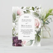 Waterverf met roze en roodroze botanische touwtjes kaart (Staand voorkant)