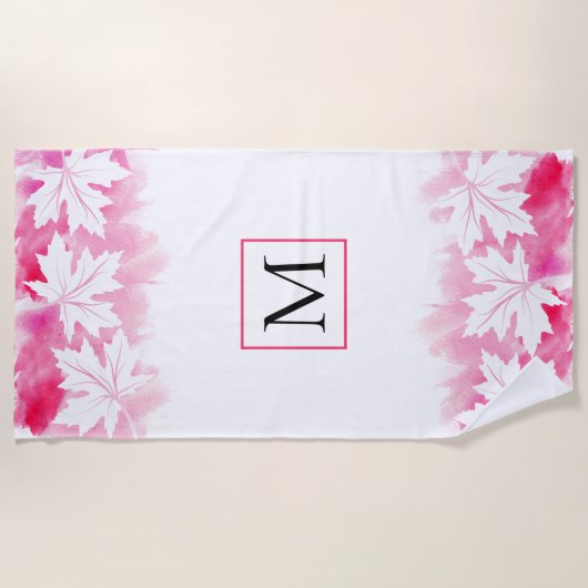 Waterverf met roze maple leaf strandlaken (Voorkant)