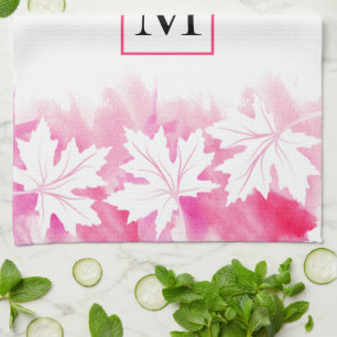 Waterverf met roze maple leaf theedoek