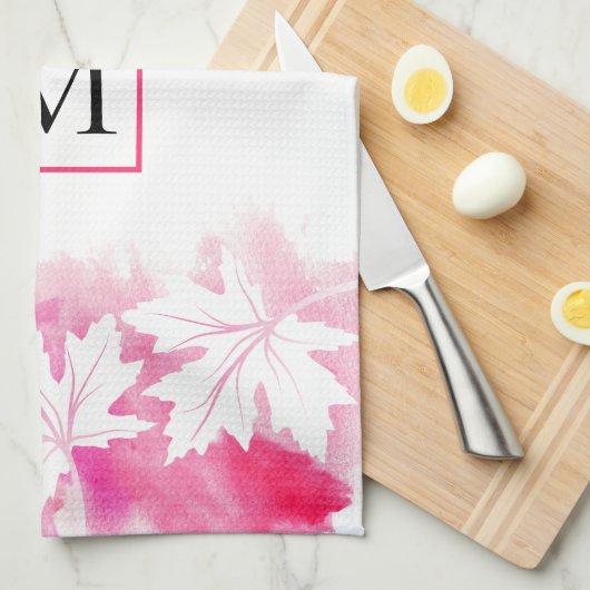 Waterverf met roze maple leaf theedoek (Quarter Fold)