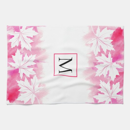 Waterverf met roze maple leaf theedoek (Horizontaal)