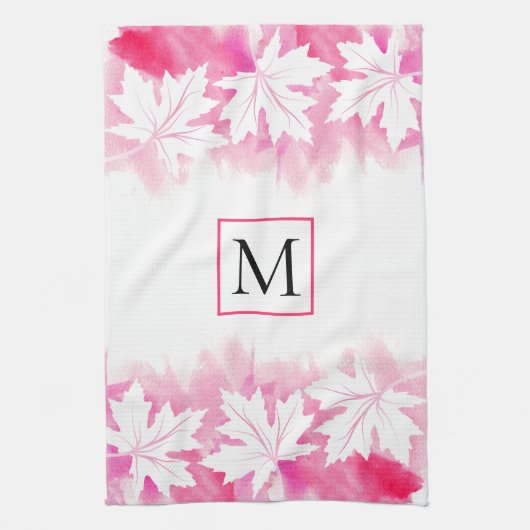 Waterverf met roze maple leaf theedoek (Verticaal)