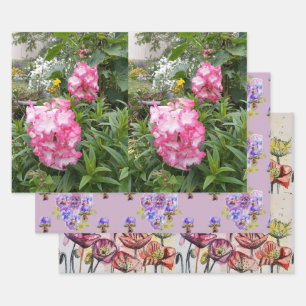 Waterverf met roze Penstemon Flower Floral Poppies Inpakpapier Vel