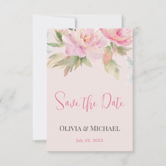 Waterverf met roze pony's die de datum opslaan save the date (Voorkant)