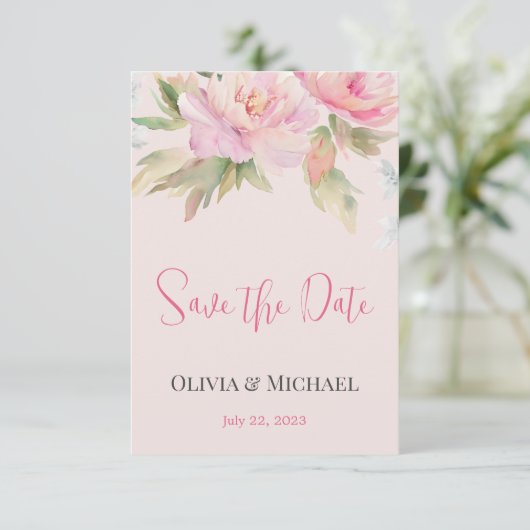 Waterverf met roze pony's die de datum opslaan save the date (Staand voorkant)