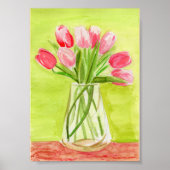 Waterverf met roze tulpen poster (Voorkant)