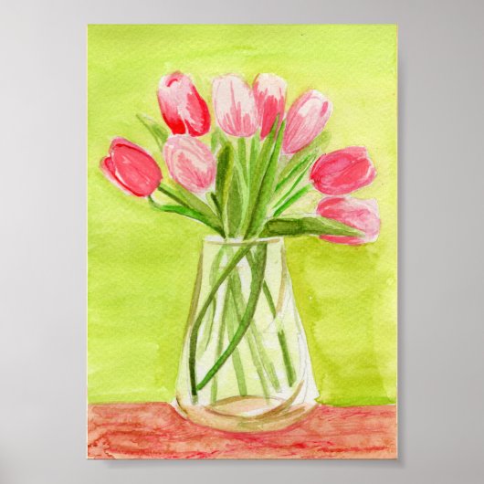 Waterverf met roze tulpen poster (Voorkant)