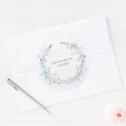 waterverf met vlinders ronde sticker (Envelop)