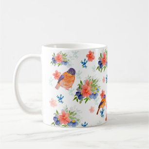 Waterverf met vogels en bloemen koffiemok
