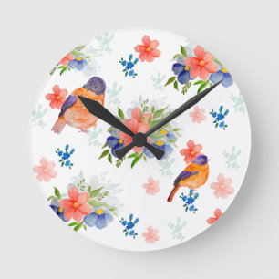 Waterverf met vogels en bloemen ronde klok