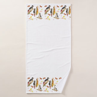 Waterverf met vogelspecht badhanddoek