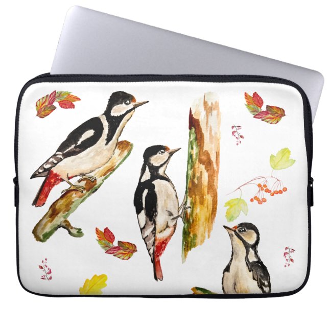 Waterverf met vogelspecht laptop sleeve (Voorkant)