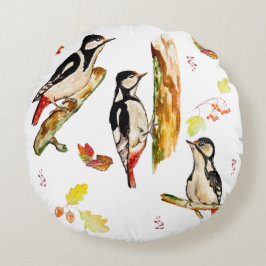 Waterverf met vogelspecht rond kussen