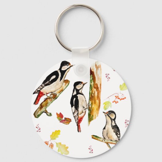 Waterverf met vogelspecht sleutelhanger (Voorkant)