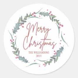  waterverf met vrolijk kerstfeest ronde sticker