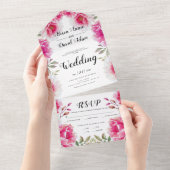 Waterverf met warme roze bloemen wordt bruiloft all in one uitnodiging (Afscheurbaar)