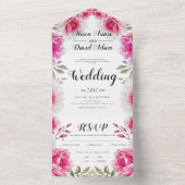 Waterverf met warme roze bloemen wordt bruiloft all in one uitnodiging (Binnen)