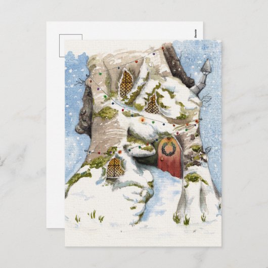 Waterverf met winterthema. feestdagenkaart (Voorkant / Achterkant)