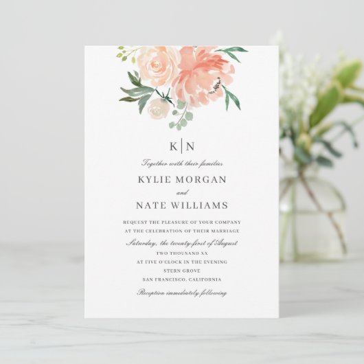 Waterverf met zachte peach kaart (Staand voorkant)