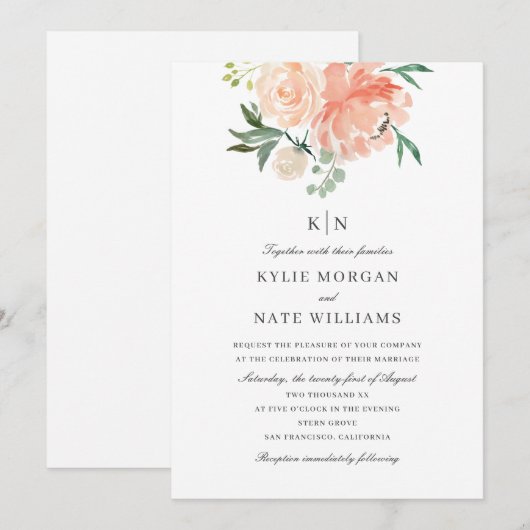 Waterverf met zachte peach kaart (Voorkant / Achterkant)