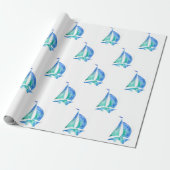 Waterverf met zeilboot wrappingpapier cadeaupapier (Uitgerold)
