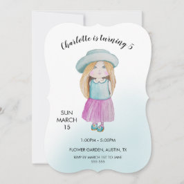 Waterverf met zoete doll met handbeschilderd feestdagenkaart