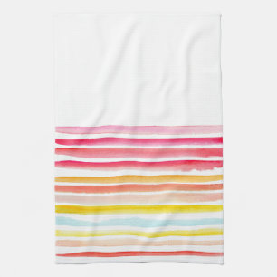 Waterverf met zomerkleurige streep theedoek
