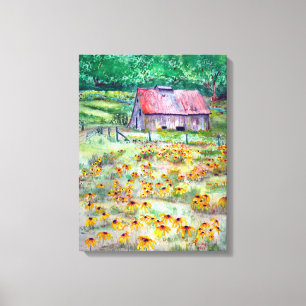 Waterverf met zwarte ogen - Wilde bloem - Barn Canvas Afdruk